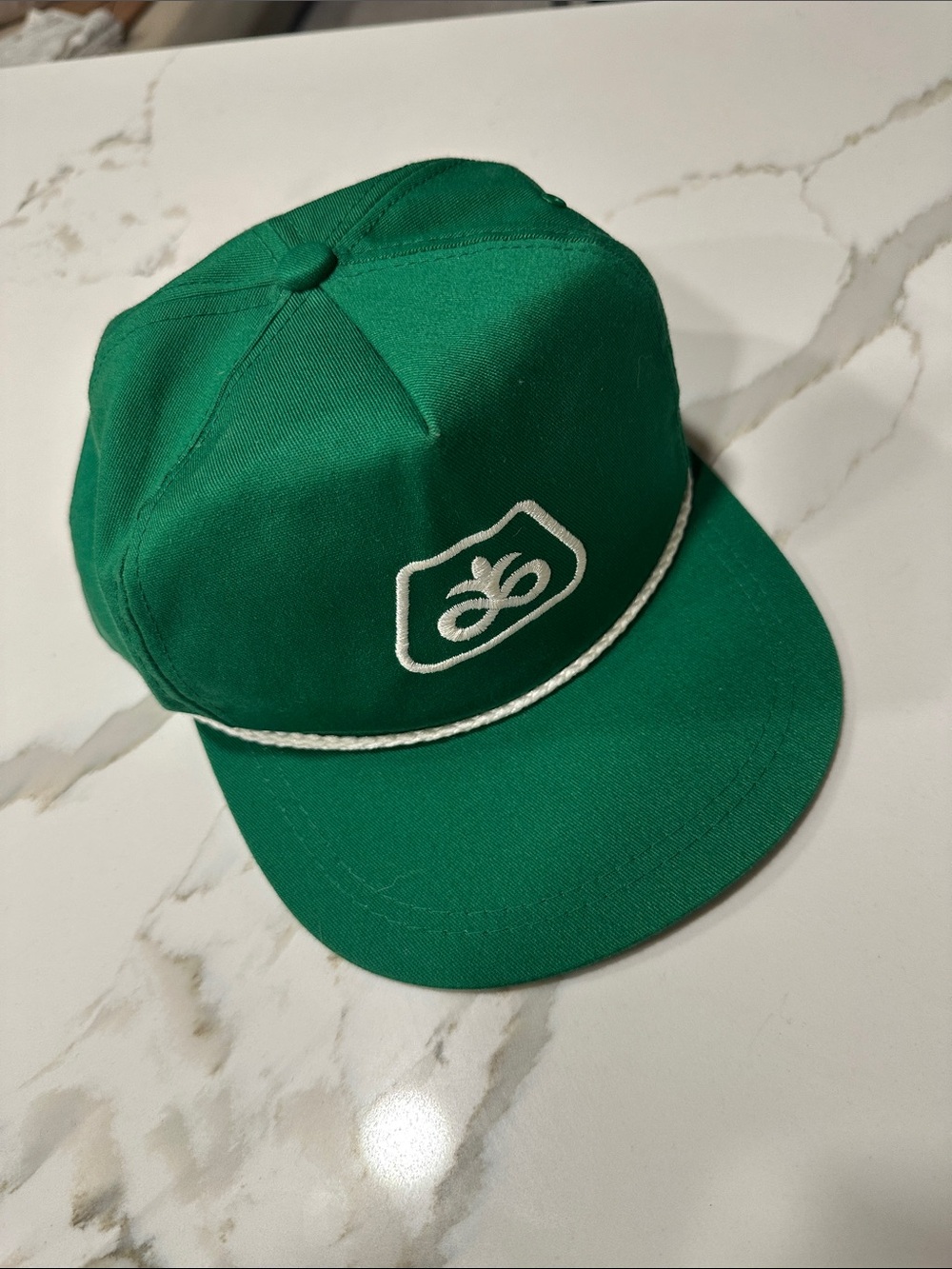 Green Rope-Trim Baseball Hat with White Embroidered Logo